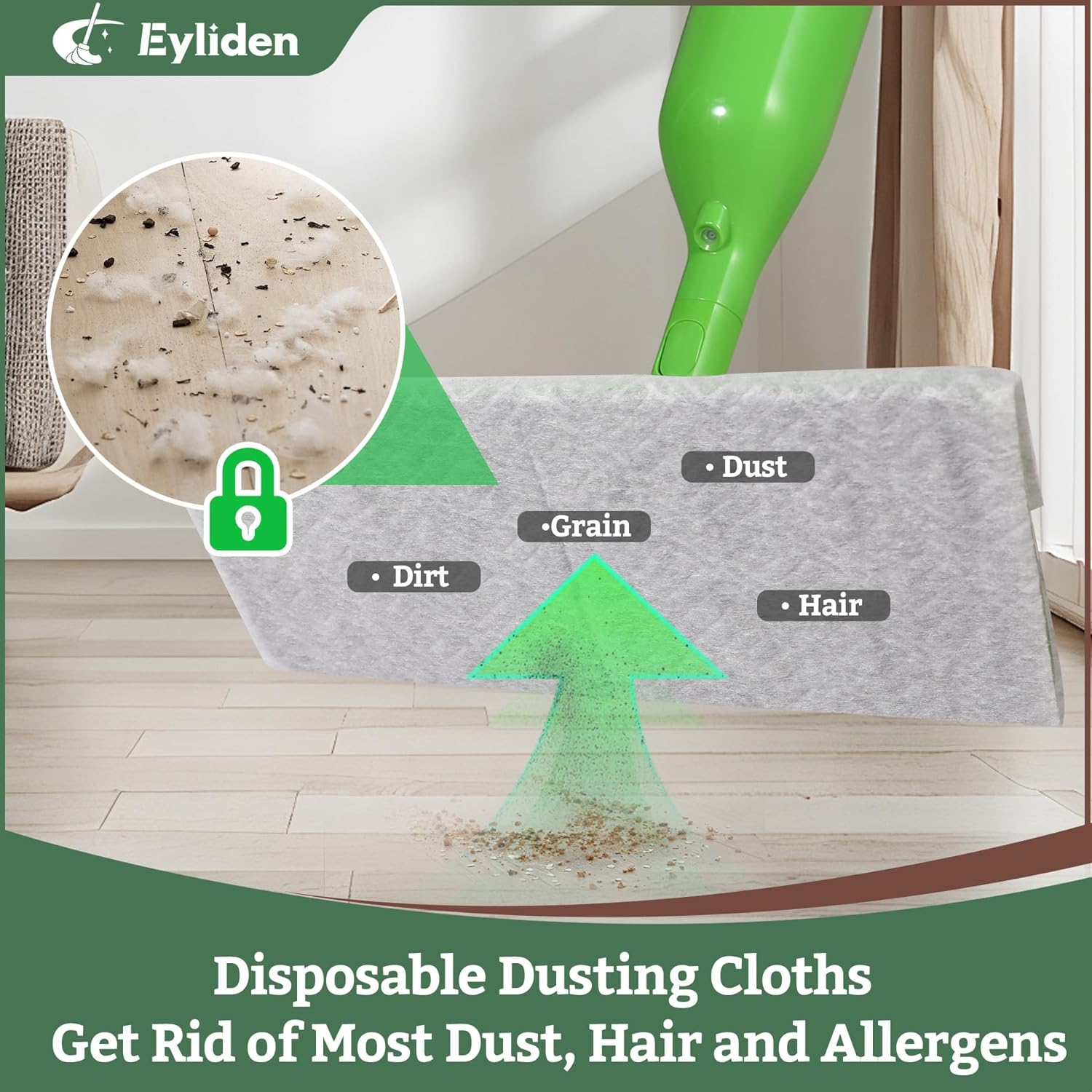 Eyliden Spray Mop - Design for Small Spaces | 12 Disposable Cloths, 1 Reusable Pad, 13 oz Refillable Bottle | Wet Mops for Apartments and Dorms Floors, Lock Tight Design, No Lost Pads - Swivel Head