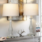 27.5" Farmhouse Table Lamps Set of 2 with USB C+A Ports & AC Outlet for Vintage Living Room Retro Bedroom, 3-Way Dimmable Touch Lamps Resin Bedside Lamps for Nightstand Side End Table, Grey