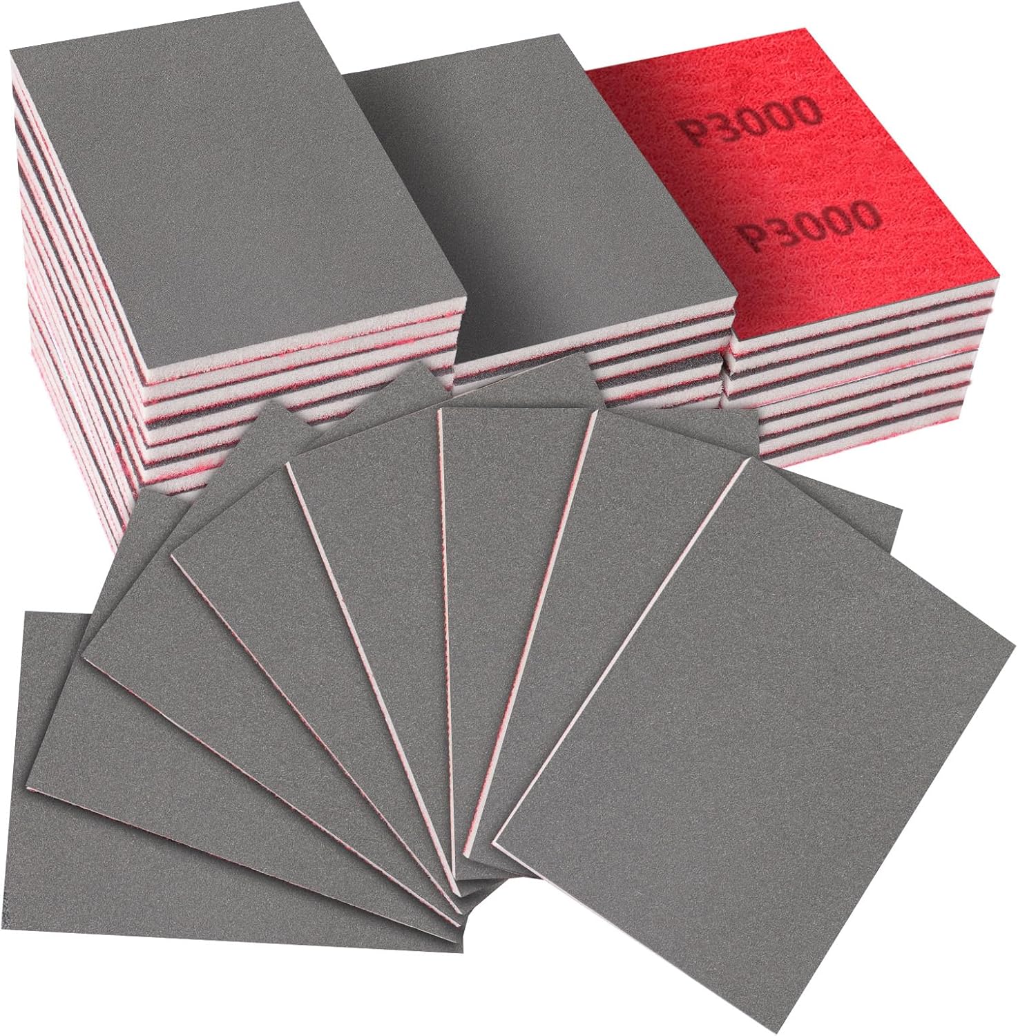 32-Pack 3x4 Inch 3000 Grit Hook & Loop Sanding Sponges - Wet/Dry Foam Pads for Fine Polishing on Metal, Automotive, Models & Furniture