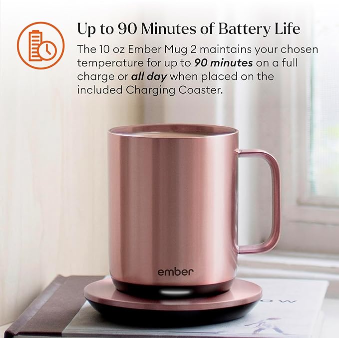 Ember Temperature Control Smart Mug 2, 10 Oz, App-Controlled Heated Coffee Mug with 80 Min Battery Life and Improved Design, Rose Gold