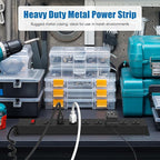 HHSOET 8 Outlet Metal Wall Mount Power Strip, Mountable Outlet with Switch, Heavy Duty Wide Spaced Surge Protector, 10 FT SJT 14AWG Black Spring Cord.