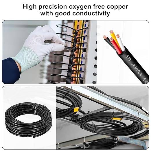 18 Gauge Wire 4 Conductor,18 AWG Electrical Wire Stranded PVC Cord Oxygen-Free Copper Cable,100FT 4 Core Pure Copper Flexible Cable Wire for LED Lamp Lighting Strips Automotive (100FT, 18AWG-4C)…