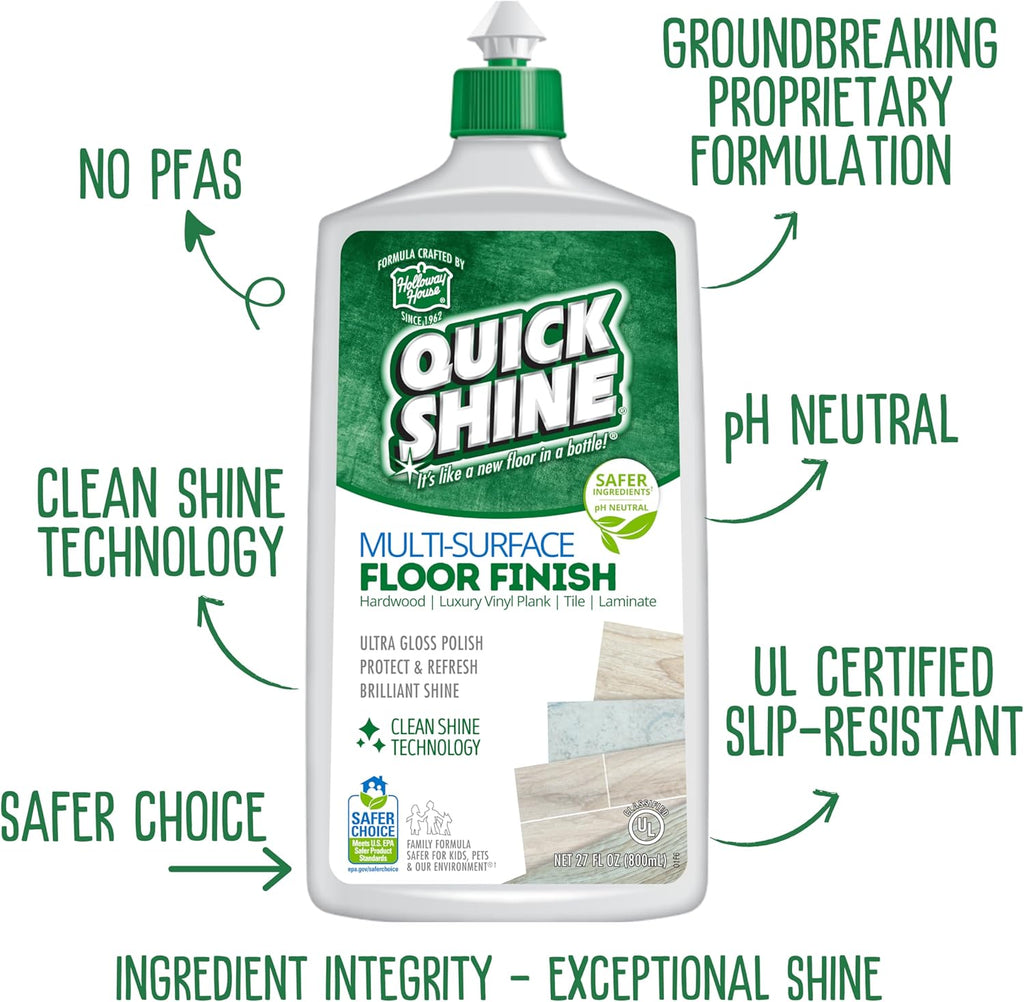 Quick Shine Multi Surface Floor Cleaner & Floor Polish w/Clean Shine Technology 2-27oz Bottles | Use on Hardwood, Laminate, Luxury Vinyl Plank, Tile & Stone | Safer Choice Formulas