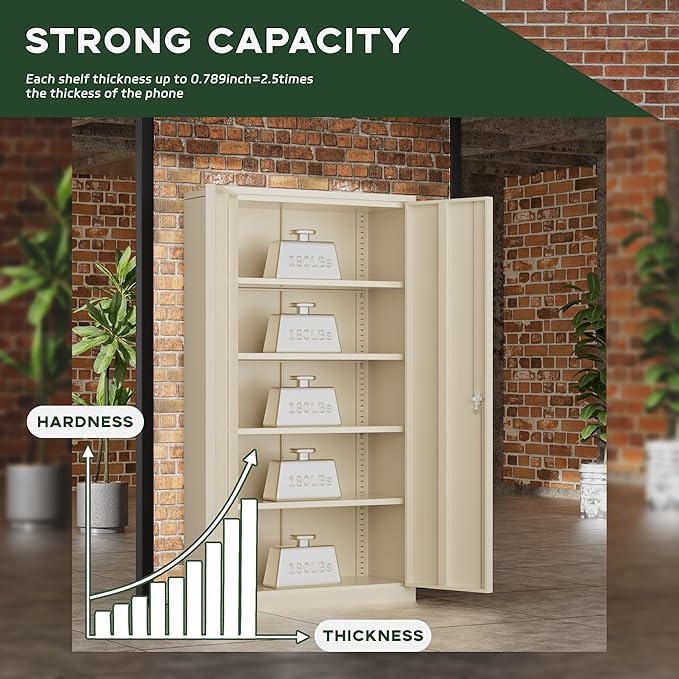 Greenvelly Metal Garage Storage Cabinet with Locking Doors, 72" Grey Lockable Storage Cabinet with Adjustable Shelves, Steel Tool Cabinets,Metal File Cabinet for Home Office, Garage (36" W x 18" D)