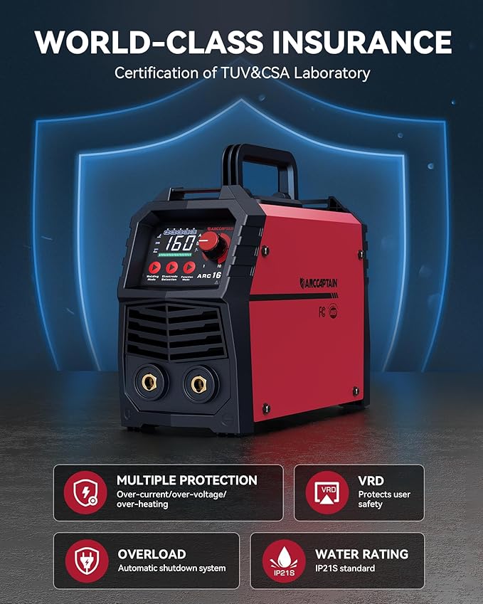 ARCCAPTAIN 110V/220V Stick Welder, [Large LED Display] 160Amp ARC Welding Machine with Synergic Control, IGBT Inverter Portable MMA Welder Machine with Lift Tig Hot Start, Arc force and Anti-Stick