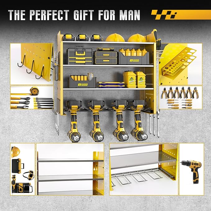 Power Tool Organizer Wall Mount, 4 Tier Tool Organizer For Space Saving,Used For Electric Drills, Saws And Toolbox Parts, Wall Hooks