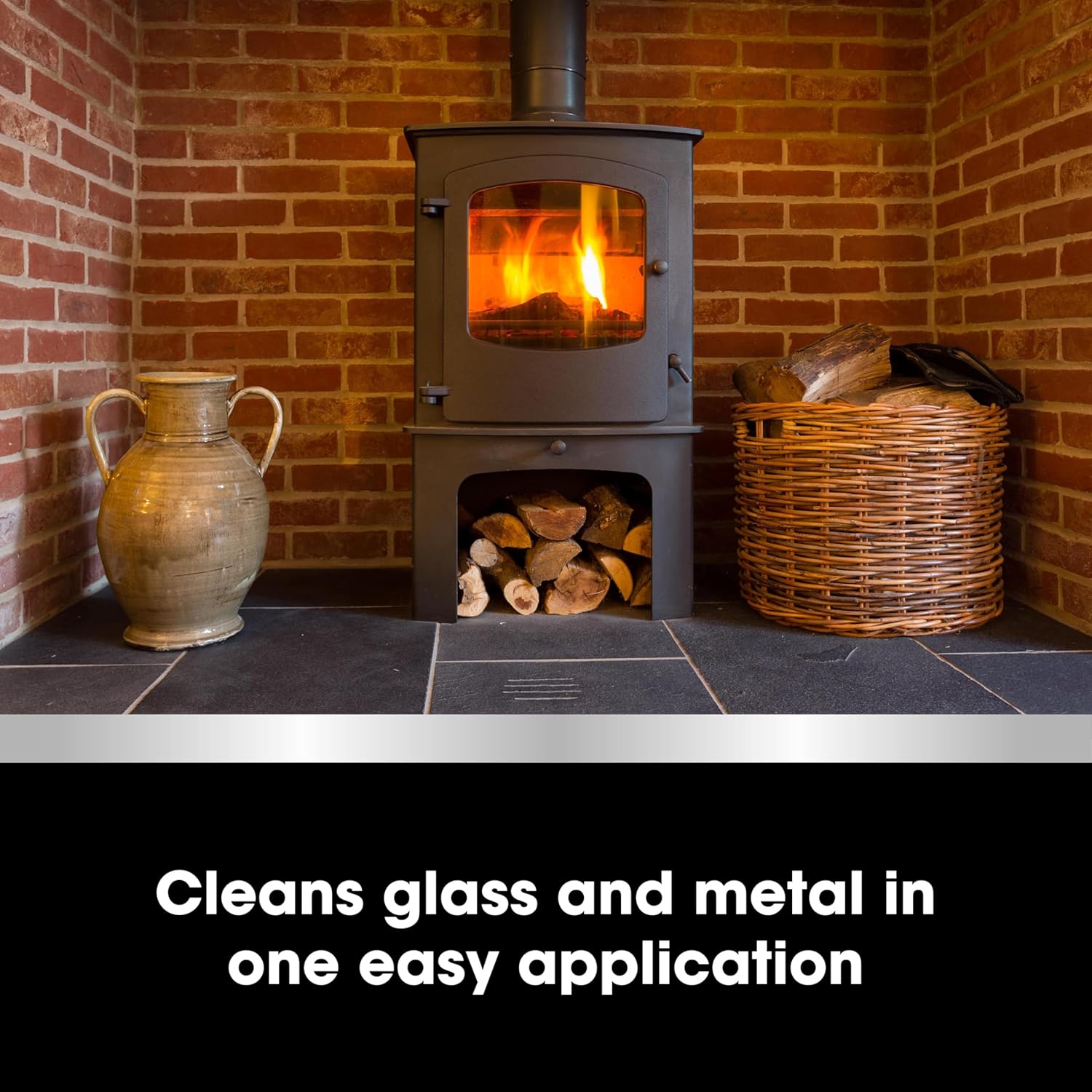 Furniture Clinic Stove Care Kit – Clean & Restore Log Burners, Grates, & Fireplaces | Removes Soot & Dirt | One Bottle Glass & Metal Cleaner + Stove Polish | 500ml / 17 Fl Oz Each Bottle