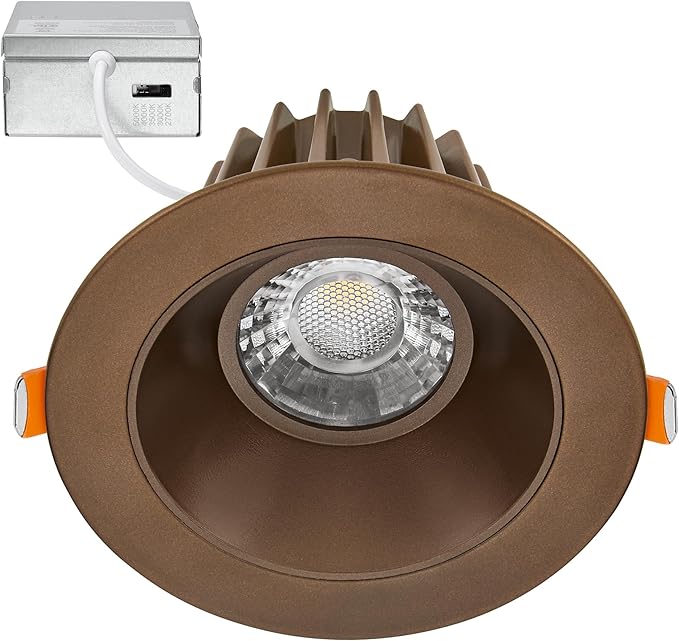Maxxima 4 in. Ultra Thin Recessed Anti-Glare LED Downlight, Canless IC Rated, 1000 Lumens, 5 Color Temperature Selectable 2700K/3000K/3500K/4000K/5000K, Dimmable, Bronze Trim, 90 CRI, J-Box Included