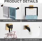 Gisafai 25 Pcs Bathroom Hardware Accessories Set 23.6 Inch Bath Towel Bar Kit Stainless Steel Bathroom Hardware Set Towel Racks Ring Hooks Paper Holder for Wall Mounted (Black Gold)