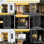 15in Motion Sensor Outdoor Wall Sconce-Black Modern Exterior Lighting Fixture Waterproof Porch Lights Large Outside Lantern Wall Mounted for Coach Doorway Patio