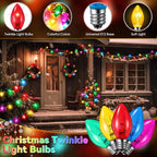 25 Pack Twinkle Christmas Replacement Bulbs, 7W Random Blinking Light Bulbs for Christmas String Light, Nightlights (Colorful,C7,E12 Intermediate Base)