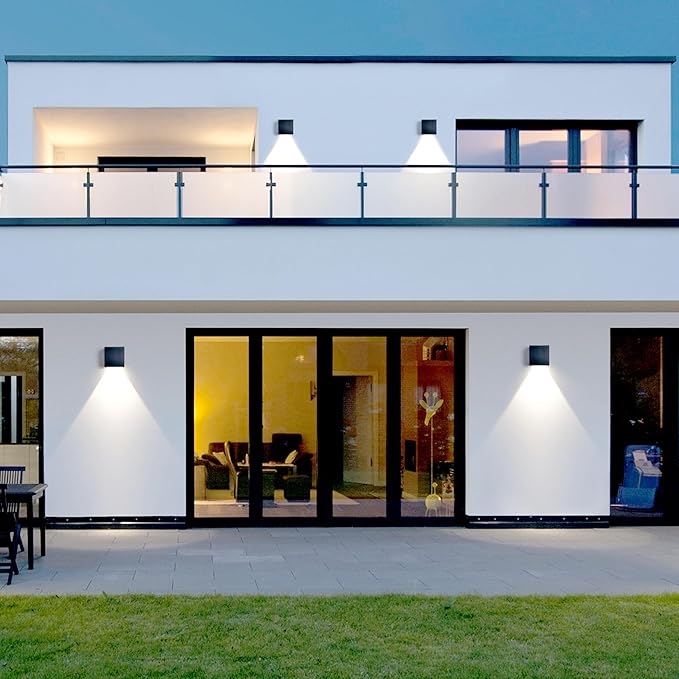 4 Pack LED Outdoor Sconces Wall Lights 20W Exterior/Interior Up and Down Lights IP65 Waterproof Modern Outdoor Lighting Fixtures Square Aluminum Wall Mount Light Black 6500K Cold Lights