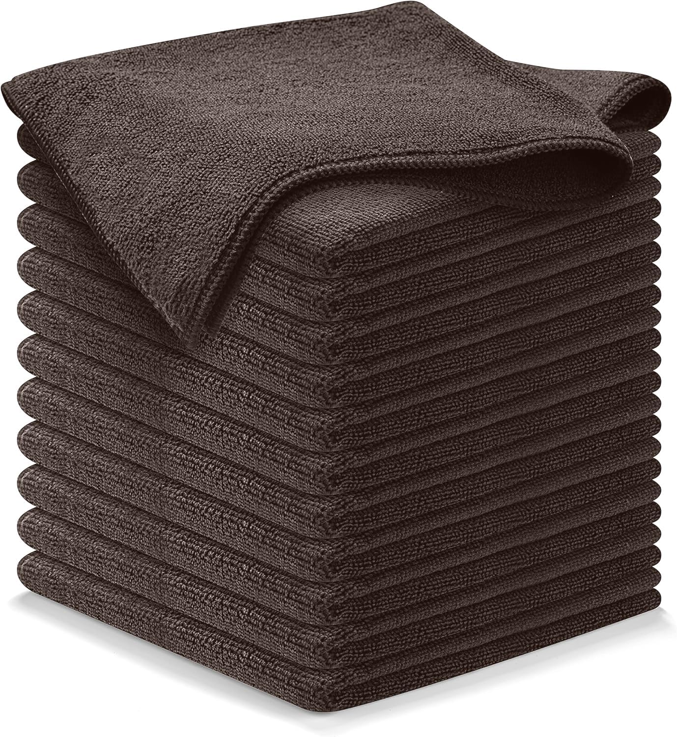 USANOOKS Microfiber Cleaning Cloth - 12Pcs(12.5x12.5 in) High Performance - 1200 Washes, Ultra Absorbent Weave Trap Grime & Liquid for Streak-Free Mirror Shine, Scratch Proof & Lint Free Cloth Brown