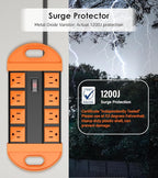 CCCEI Outdoor Power Strip Weatherproof with 8 Plug, Waterproof Extension Cord with Multiple Outlets, Christmas Exterior Garden Yard Surge Protector 6FT, Orange.