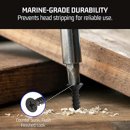 Bolt Dropper No. 8 x 3/4" Xylan Coated Stainless Flat Head Phillips - Wood Screw (100 pc) 18-8 S/S Black