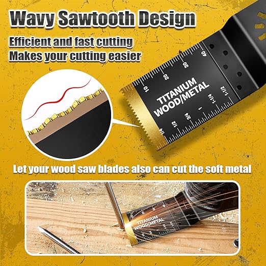20PCS Oscillating Tool Blades, Professional Universal Titanium Oscillating Saw Blades Multitool Blades Kits for Wood Plastics Metal, Dewalt Ryobi Fein Milwaukee（1 titanium blade 19 wood blades）