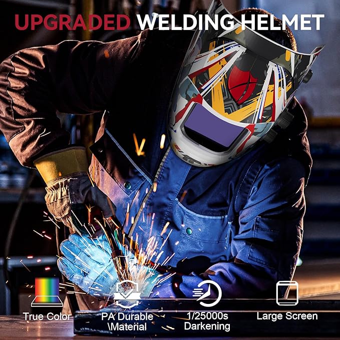 ARCCAPTAIN Auto Darkening Welding Helmet, 3.94"X3.66" Large Viewing Screen True Color Welding Hood with 4 Arc Sensor Solar Powered, Wide Shade 4-5/5-9/9-13 Welding Mask (Captain Metal)