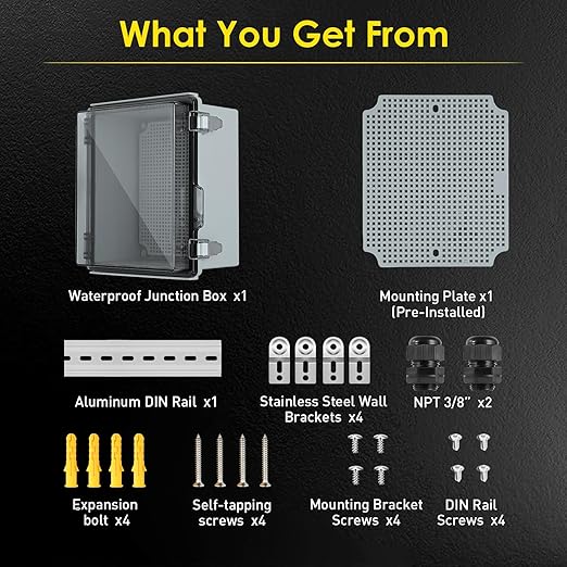 Waterproof Electrical Junction Box, IP67 Plastic Weatherproof Outdoor WiFi Enclosure with Mounting Plate, Wall Brackets, for WiFi Electronics Project, Clear (5.9"x5.9"x3.5")