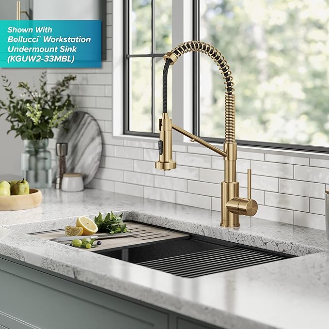 Kraus Bolden 2-in-1 Pull-Down Single Handle Kitchen Sink Filter Water Faucet for Reverse Osmosis or Water Filtration System in Brushed Brass, KFF-1610BB