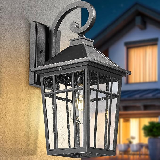 Darkaway Large Outdoor Wall Lights for House, 18inch Exterior Lighting Fixtures Wall Mount Outdoor Porch Lights Waterproof Black Outdoor Sconce Lights with Seeded Glass for Patio Hallway Garage