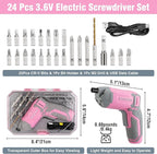 WORKPRO Pink Cordless Screwdriver Set, 3.6V Electric Rechargeable Eccentric Power Screwdriver Kit with 24Pcs Bits, Delay-off LED Light, 2000mAh High-Capacity Battery, Carrying Case Included