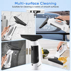 Window Vacuum Squeegee Cordless, Handheld Window Vac with Multi-Purpose Spray Bottle & Microfiber Cloth, Electric Cleaning Tool for Windows, Tiles, Mirror, Countertop, Car Windshield (White-Black)