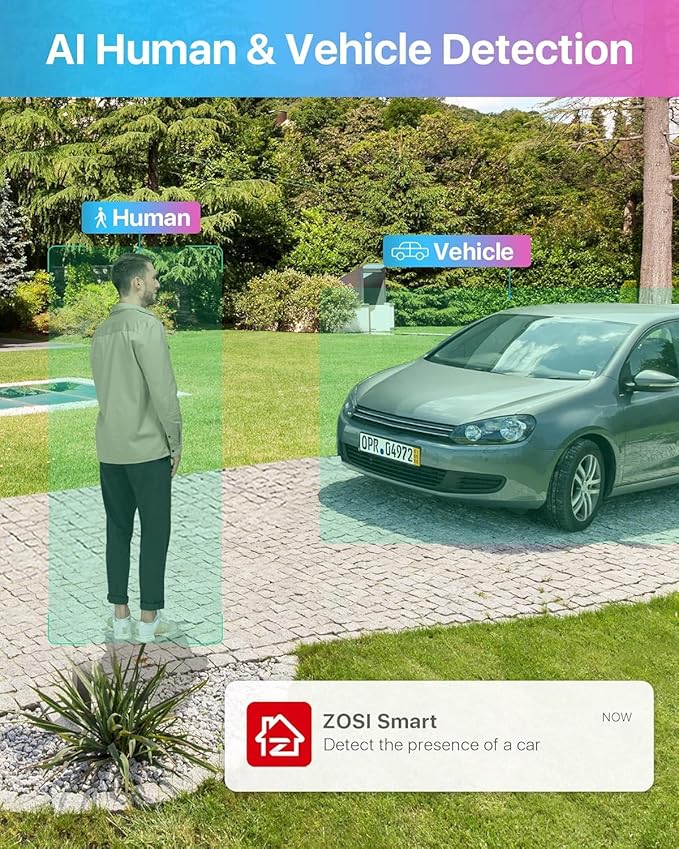 ZOSI 3K Lite 8CH Security Camera System with AI Human/Vehicle Detection,Night Vision,H.265+ 5MP 8Channel CCTV DVR with 1TB Hard Drive,8pcs 1920TVL 1080p Outdoor Indoor Cameras,for Home 24/7 Recording