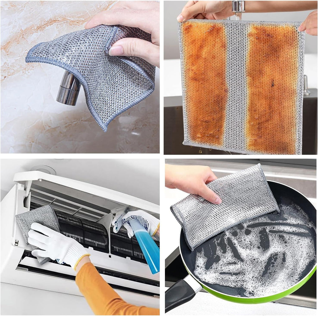 YinQin 28x20 cm Stainless Steel Wire Scrubber Cloth for Pots & Pans Sink Stove Top Dual-Sided Rust-Resistant & Easy Clean Kitchen Cleaning Cloths Non-Scratch Metallic Mesh Dishwashing Cloth Rag, 4 PCS