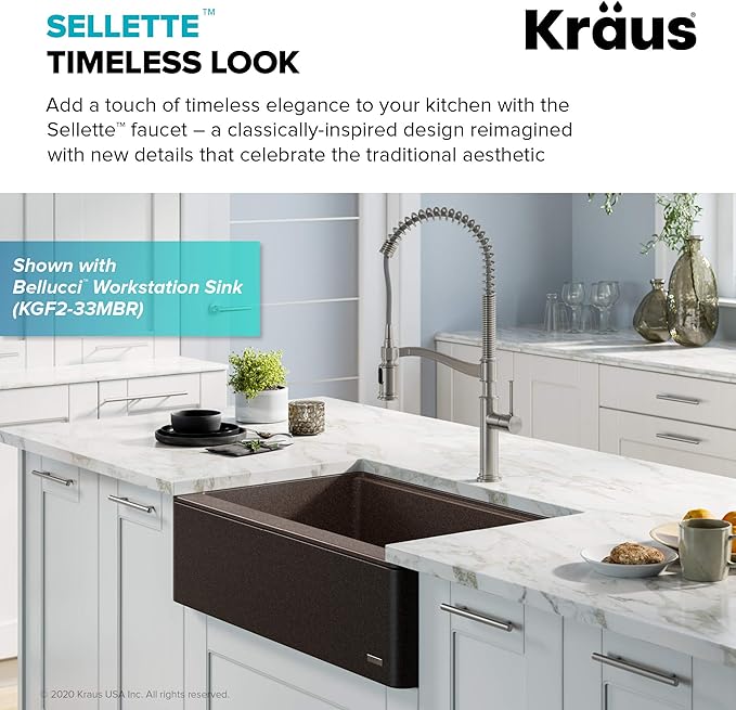 KRAUS Sellette Commercial Style Pull-Down Kitchen Faucet and Deck Plate in Spot Free Stainless Steel, KPF-1683SFS