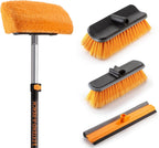 14 Foot Exterior House Cleaning Brush Set with 5-8 ft Extension Pole // Vinyl Siding Brushes with Telescopic Extendable Pole & Window Cleaning Squeegee Tool // The Ultimate Extension Scrub Brush Set