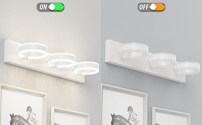 LED Bathroom Light Fixtures, 24inch White Vanity Lights, Modern 3 Light Acrylic Wall Sconces, 350° Rotatable Wall Lighting Fixture Over Mirror