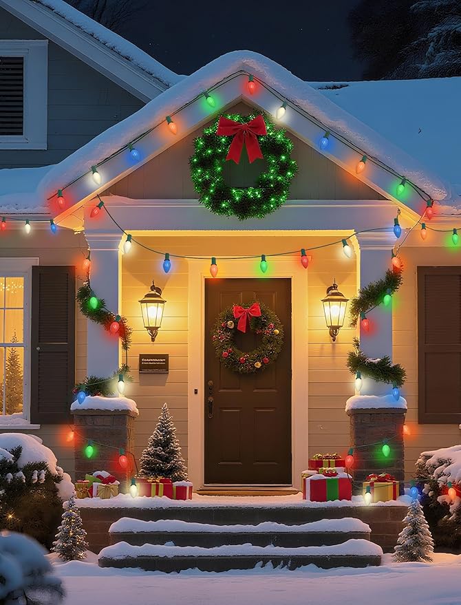 SUNSGNE Christmas Replacement Light Bulbs, C7 LED Ceramic Glass Multicolor Christmas Bulbs, 25 Pack, C7/E12 Candelabra Base, 0.6 Watt