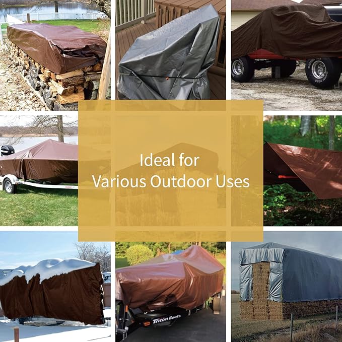 GUARD SHIELD Tarps Heavy Duty Waterproof 10x20 Feet Brown/Silver Poly Tarp Cover Outdoor Thick UV Resistant Tarpaulin with Grommets 10mil (2-Pack)