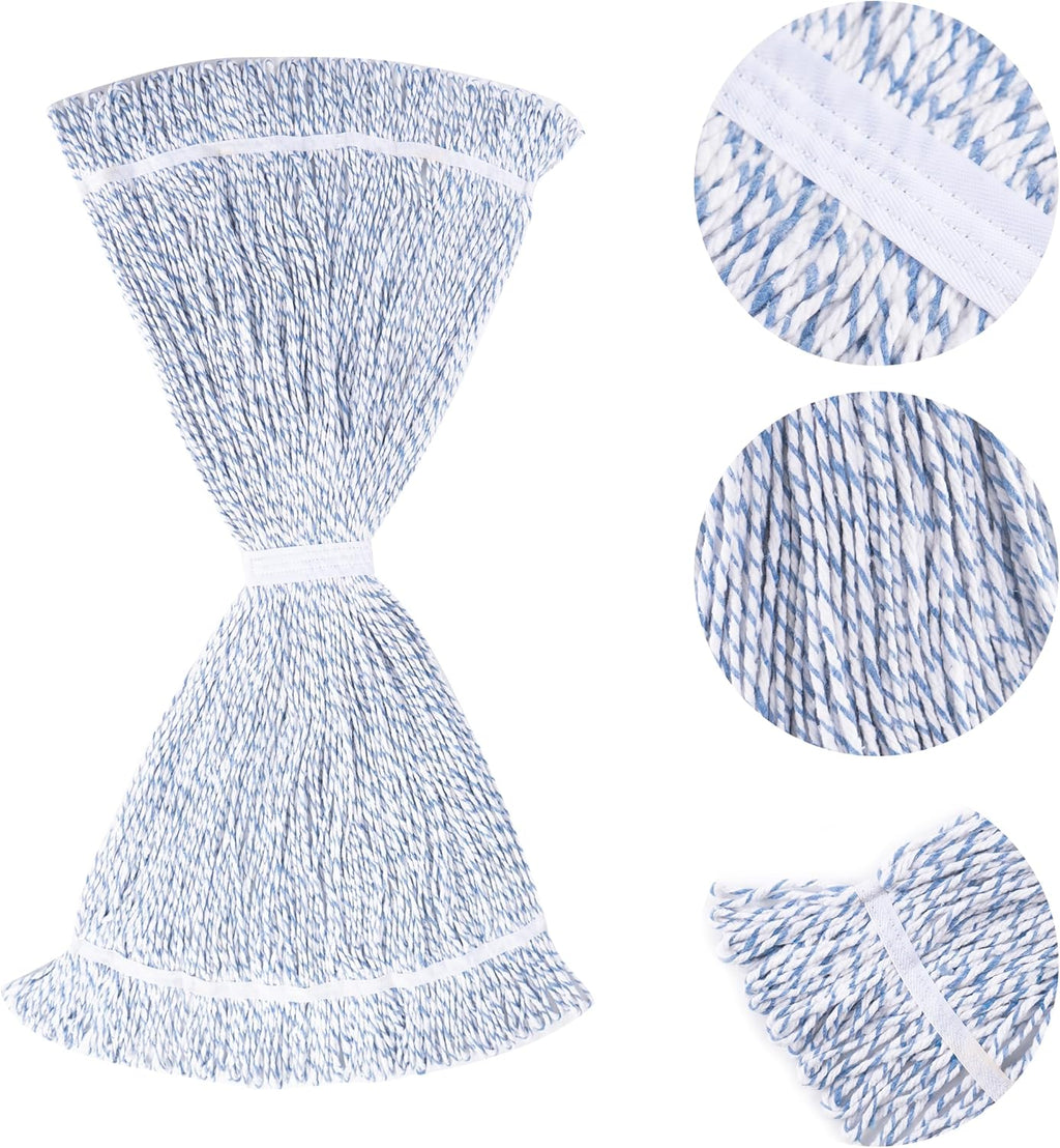 Matthew Cleaning Looped-End Pack of 12 Cotton,1.25'' Universal Headband Heavy Duty Commercial Mop Head Replacement for Indoor&Outdoor Use,Grease Stain Floor Cleaning String Mops Head Refill