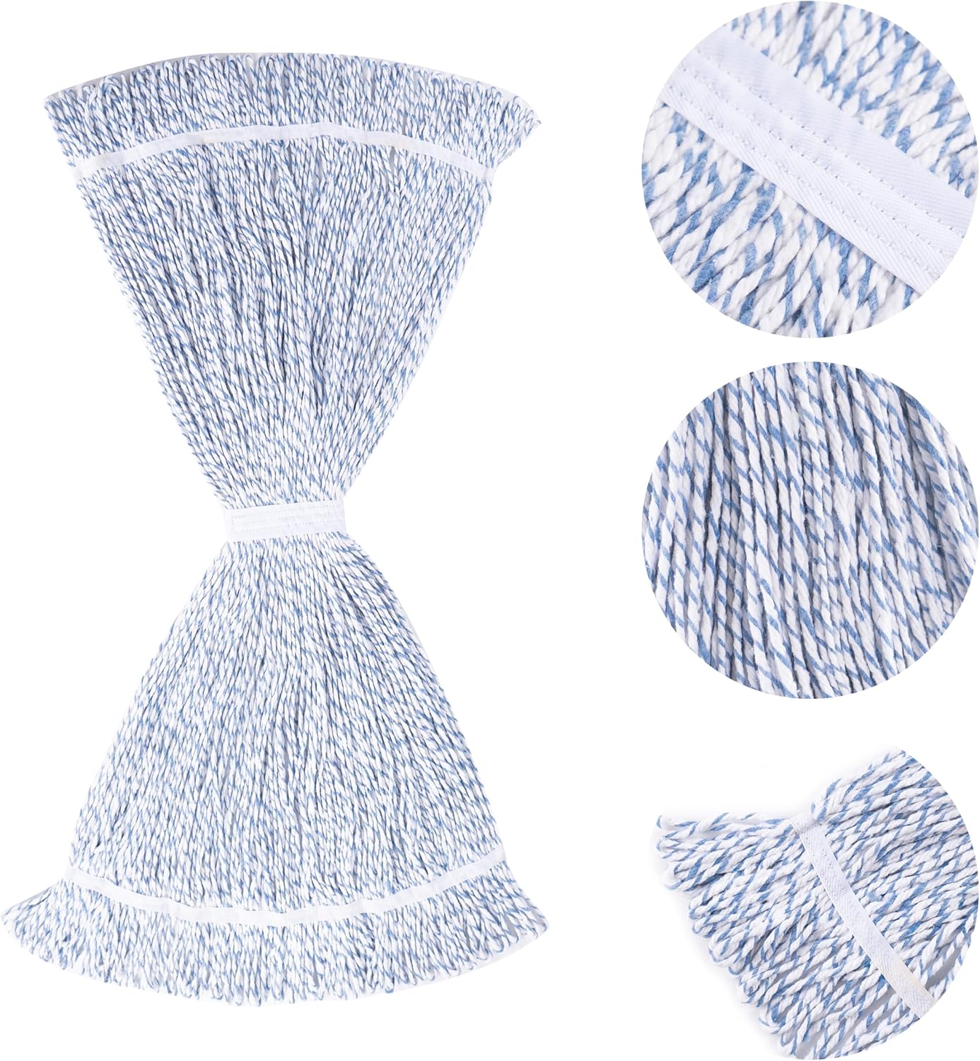 Matthew Cleaning Looped-End Pack of 12 Cotton,1.25'' Universal Headband Heavy Duty Commercial Mop Head Replacement for Indoor&Outdoor Use,Grease Stain Floor Cleaning String Mops Head Refill