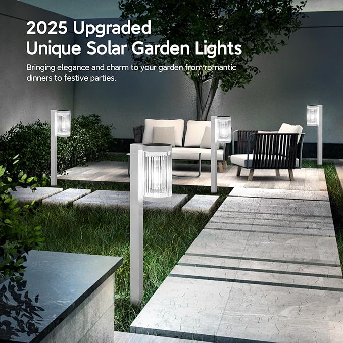 Solar Pathway Lights Outdoor, 4 Pack Upgraded Outdoor Solar Lights for Outside Super Bright Up to 12Hrs, IP65 Waterproof Solar Garden Lights for Yard Landscape Path Walkway (Cool White)