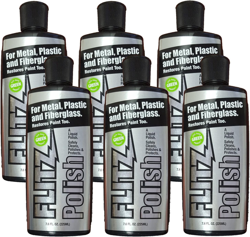 Flitz Multi Purpose Metal Polish Liquid - 7.6oz Bottle of USA-Made Tarnish Remover - For Aluminum, Chrome, Brass, Nickel, Silver - Non-Abrasive Metal Cleaner and Polish, Restorer (6 Pack)