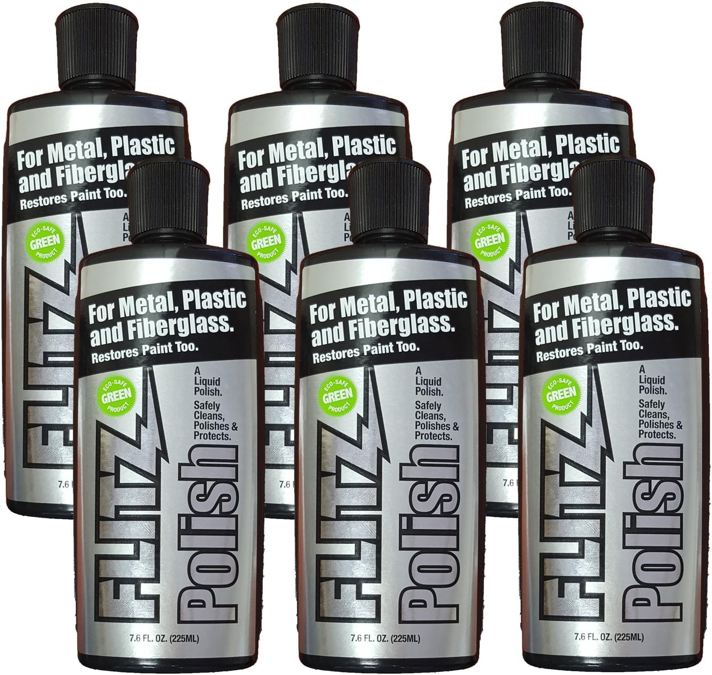Flitz Multi Purpose Metal Polish Liquid - 7.6oz Bottle of USA-Made Tarnish Remover - For Aluminum, Chrome, Brass, Nickel, Silver - Non-Abrasive Metal Cleaner and Polish, Restorer (6 Pack)