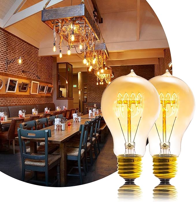 Edison Bulb, A19 Bulbs 6 Pack, Retro Style Incandescent Light Bulbs,Dimmable 120V 40W Antique Vintage Light Bulb, 240 Lmens E26 Base, Amber 2200K Warm White Light, for Home Office Desk Lamp