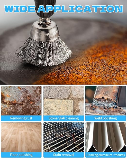 60 Pack Rocaris Carbon Steel Wire Wheel Brush Set - Cup, Wheel, and Pen Brushes With 1/4-Inch Hex Shank for Rust Removal, Corrosion and Scrub Surfaces