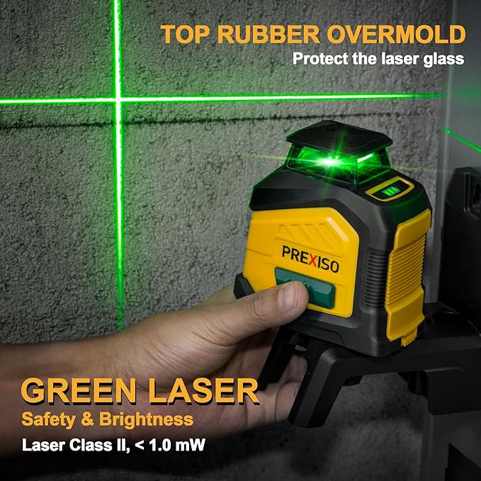 PREXISO 360° Laser Level with Tripod, 100Ft Dual Power Self Leveling Cross Line Laser- Wide Angle Vertical Line for Construction, Floor Tile, Renovation with Magnetic Base, Wall Panel Stand, Carry Bag