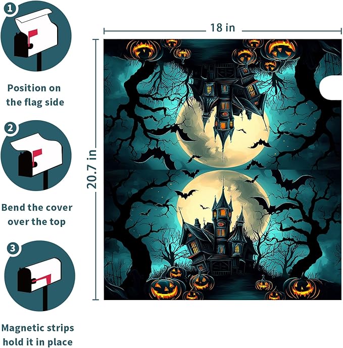 Kawani Halloween Mailbox Covers Magnetic Spooky Pumpkin Castle Bat Scary Night Happy Halloween Seasonal Holiday Post Letter Box Cover Standard Size 21x18 Inch for Garden Yard Decor