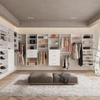 ROOMTEC Modular Closet System, 90" Wall-Mounted Closet Organizer with Hanging Rods, Modern Wooden Tower for Walk-In Closets, Wardrobe Storage Kit, White