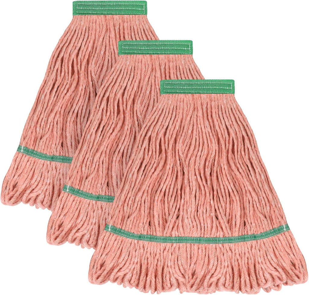 Matthew Cleaning Heavy Duty Mop Head Commercial Replacement for General and Floor Cleaning , Wet Industrial Blue Cotton Looped End String Head Refill (Pack of 3) Orange