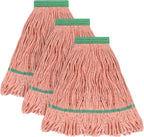 Matthew Cleaning Heavy Duty Mop Head Commercial Replacement for General and Floor Cleaning , Wet Industrial Blue Cotton Looped End String Head Refill (Pack of 3) Orange