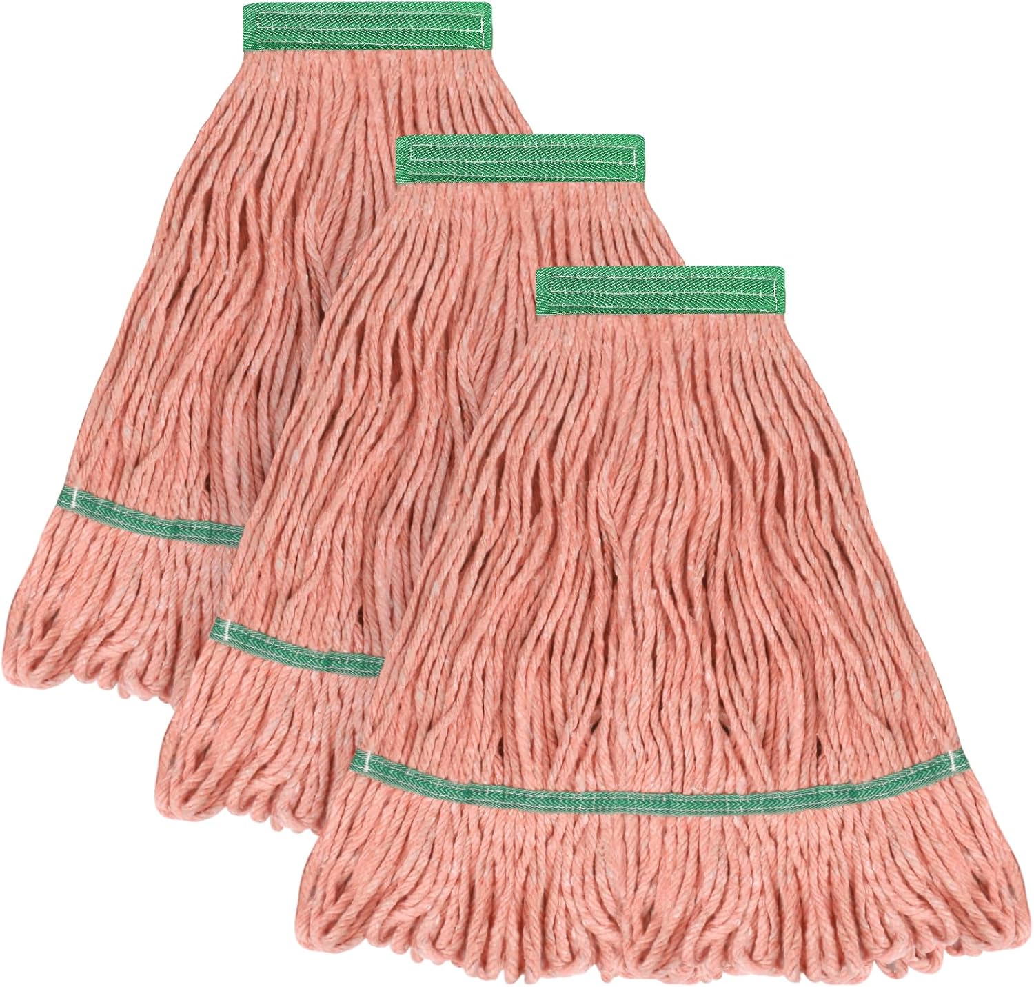 Matthew Cleaning Heavy Duty Mop Head Commercial Replacement for General and Floor Cleaning , Wet Industrial Blue Cotton Looped End String Head Refill (Pack of 3) Orange