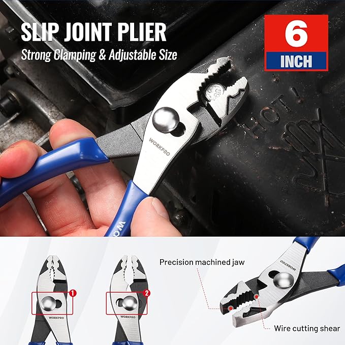 WORKPRO 3-Piece Pliers Tool Set with Soft Handle, 6 Inch Needle Nose, Slip Joint, 8 Inch Groove Joint Plier for DIY & Home Use