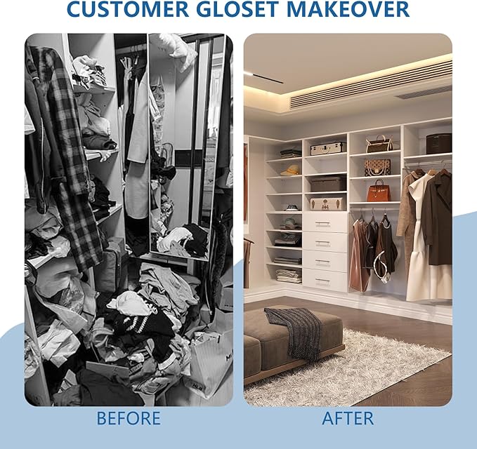 Medium Double Hanging Closet Unit, Modular Closet System, Wood Closet System Organizer with Storage for Walk In Closets, Clothing Rack Closet for Hanging Clothes, Bedroom, White, 25.5"W