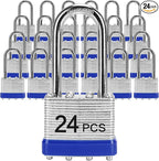 Padlocks with Same Key, LQYN 24 Pcs Laminated Keyed Padlock (1-9/16", 40mm), Keyed Alike Locks, Long Shackle, for Storage Locker, Hasp Latch, Toolbox, Sheds