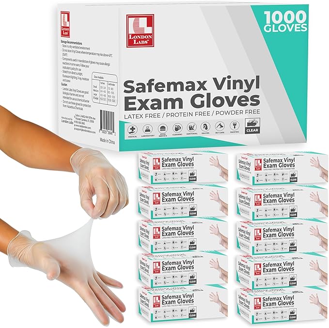 Medical Clear Vinyl Gloves Powder Free & Latex Free, Disposable, Food Safe